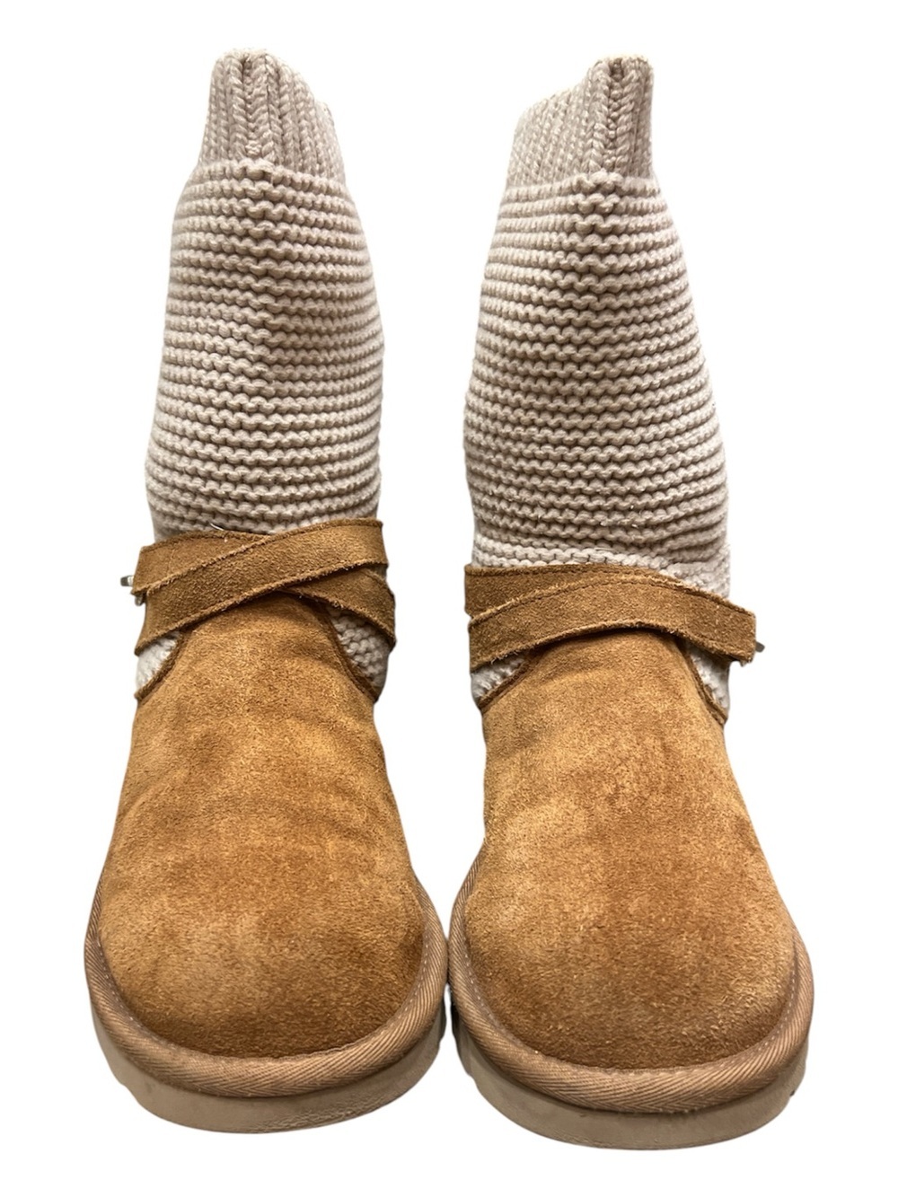 UGG Chestnut Suede Ankle Boots with Cream Knit Shaft  purl sweater knit  Boots 8